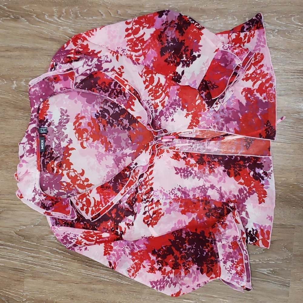 (10) Mexx Floral Colorful Ruffle Sheer Flowy Blouse Business Casual Formal